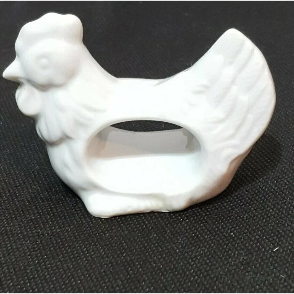 Vintage White‎ Chicken HEN Porcelain Napkin Rings Set of  5